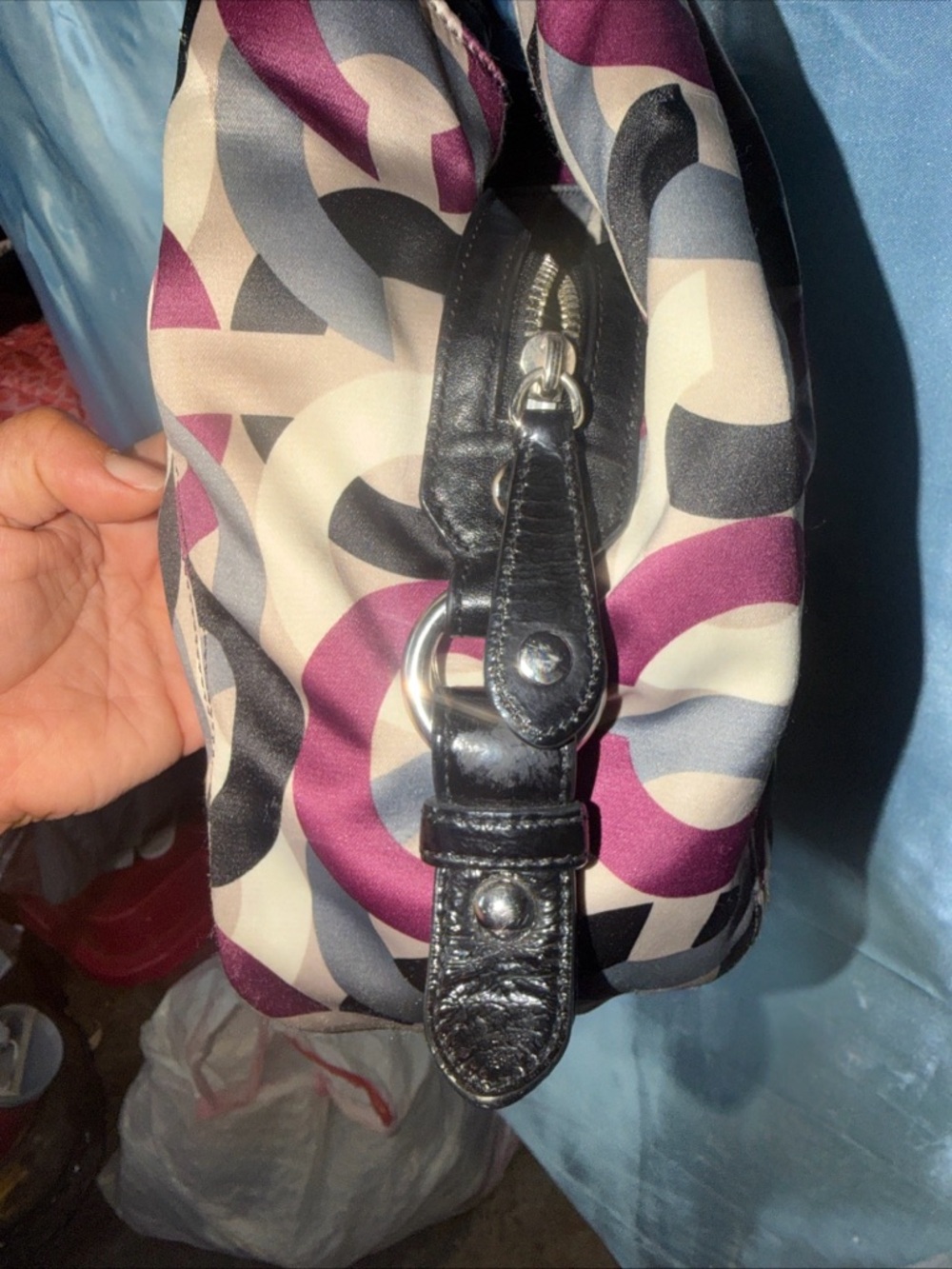 Vintage COACH MAGGIE OP ART HOBO PURPLE CHAINLINK SATCHEL HANDBAG F0967-14420 - Picture 8 of 10